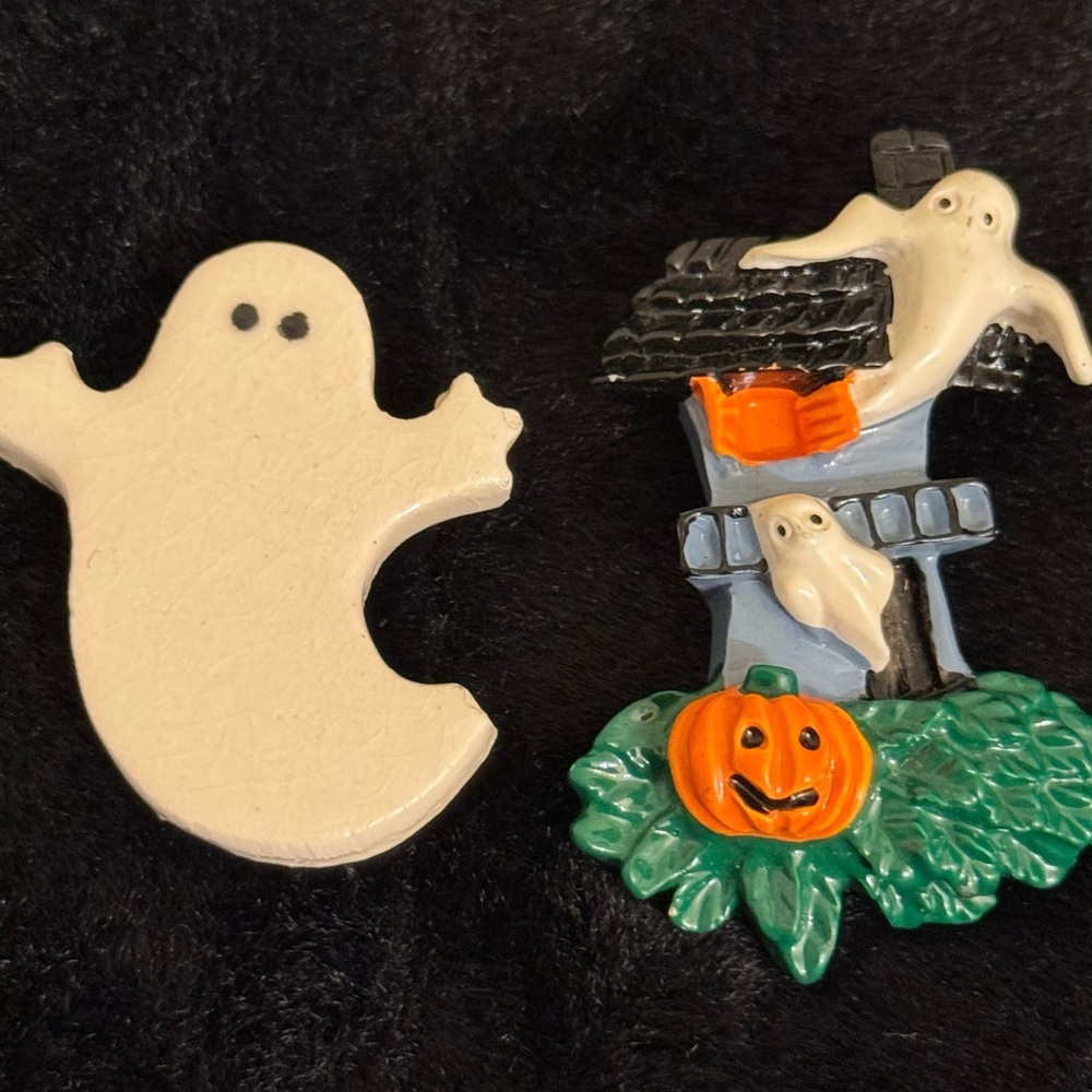 Halloween Ghost and Haunted House Brooch Set